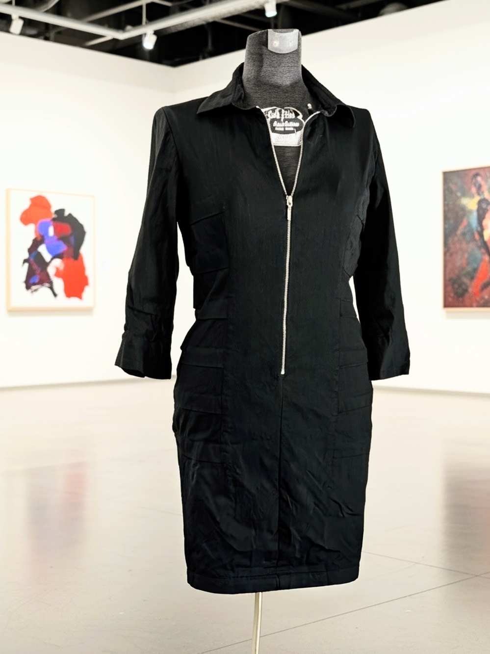 Vintage Y2K Nicole Miller Studio Black Zip Draped Bodycon Pencil Dress Size M/L
